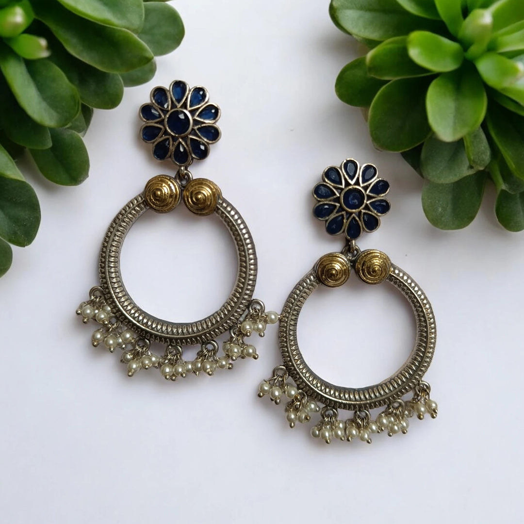 SILVER OXIDISED DUAL TONE CHANDBALI EARRINGS IQRA