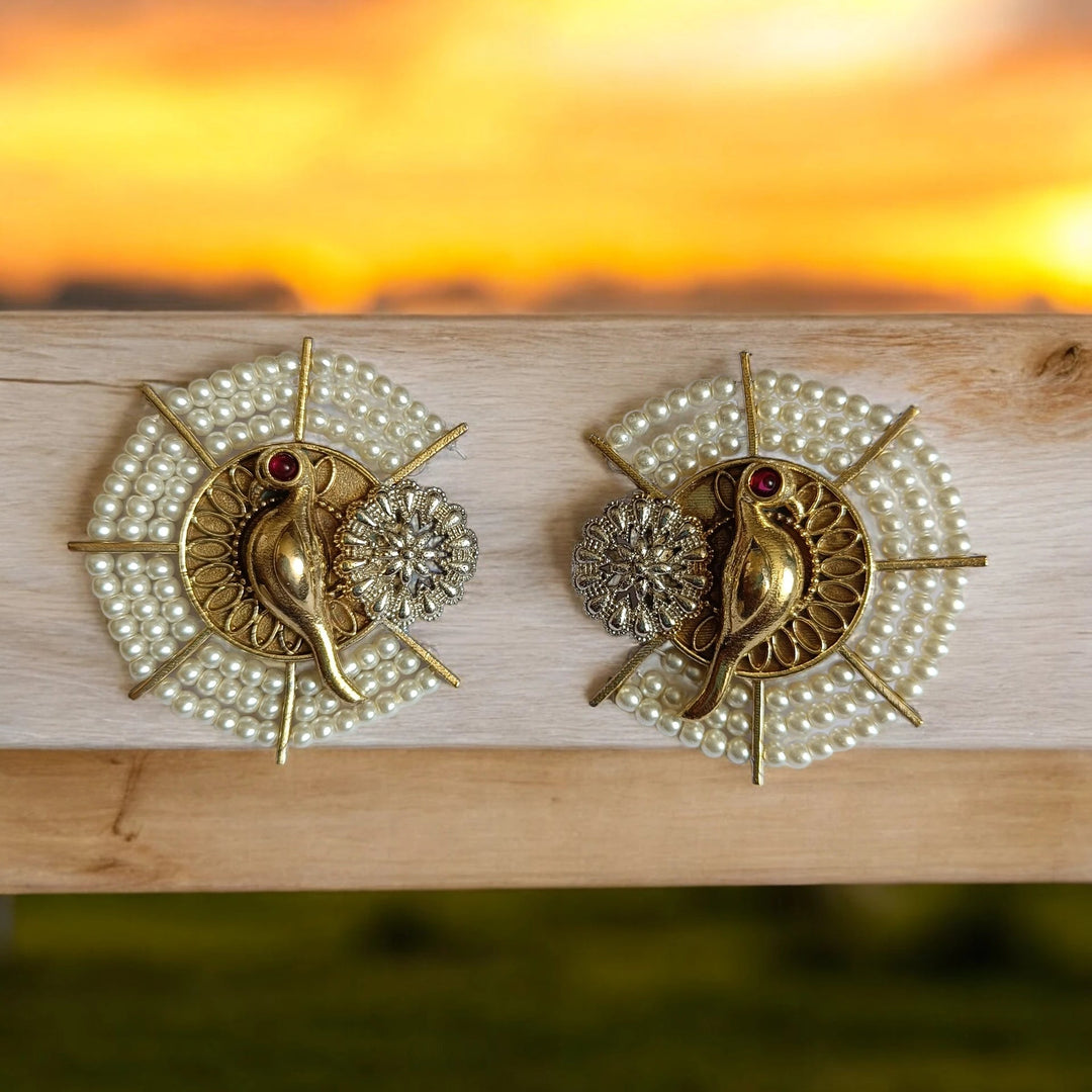 SILVER OXIDISED DUAL TONE EARRINGS ISRA - TelaNaari