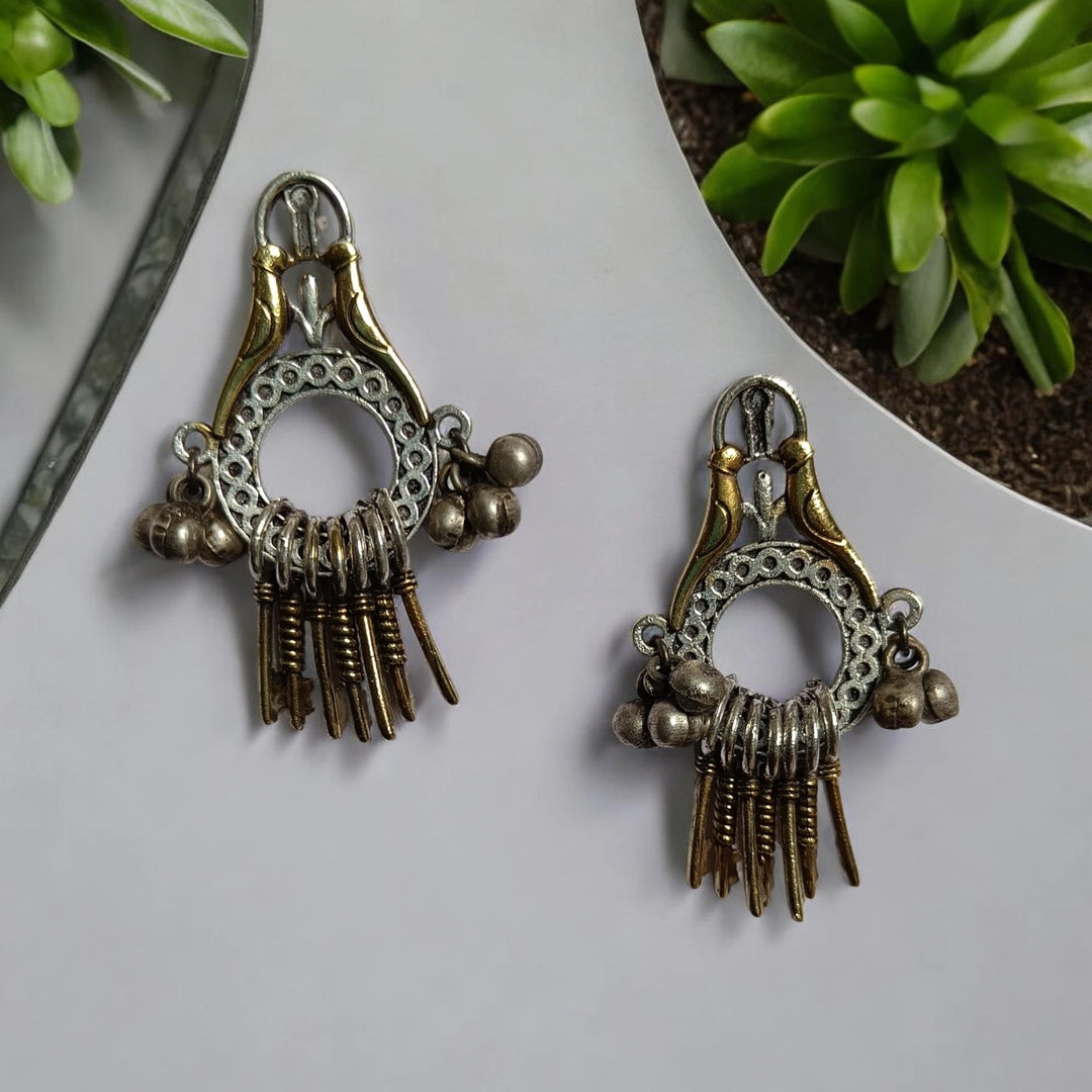 AADITA SILVER OXIDISED DANGLER EARRINGS