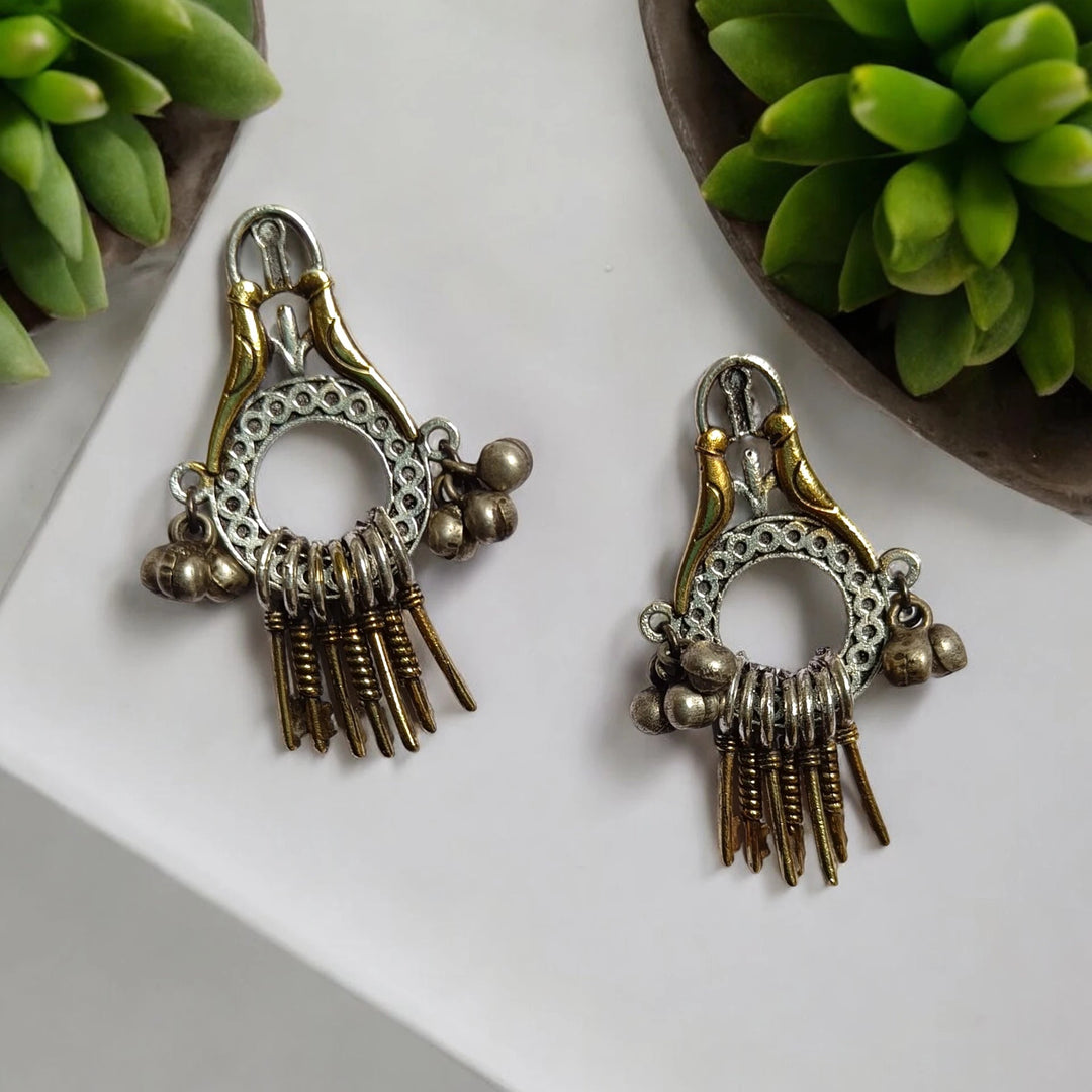 SILVER OXIDISED DUAL TONE EARRINGS NADIA