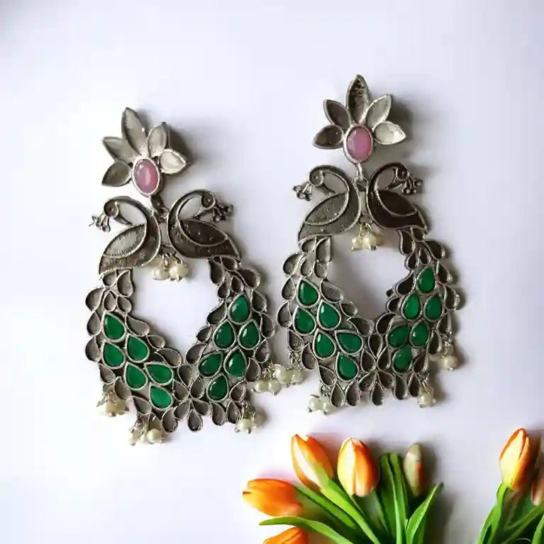 SILVER OXIDISED EARRINGS HOLLY [product_variant]- TelaNaari