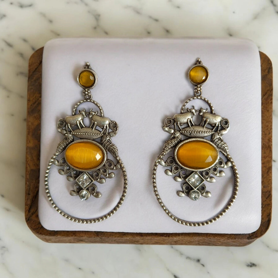 SILVER OXIDISED EARRINGS NASREEN [product_variant]- TelaNaari