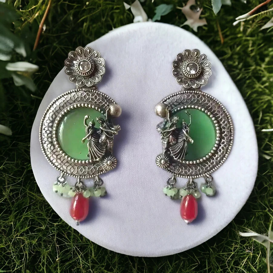 SILVER REPLICA EARRINGS RADHE KRISHNA [product_variant]- TelaNaari