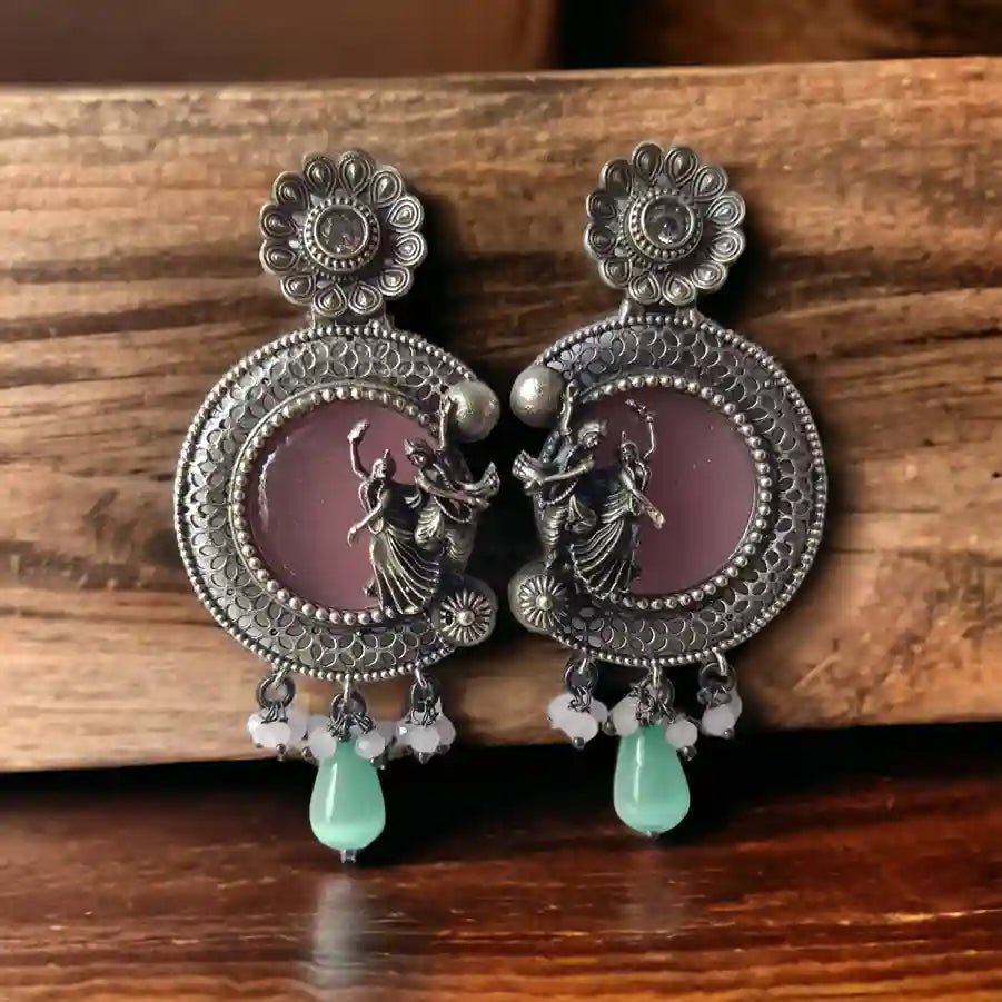 SILVER REPLICA EARRINGS RADHE KRISHNA