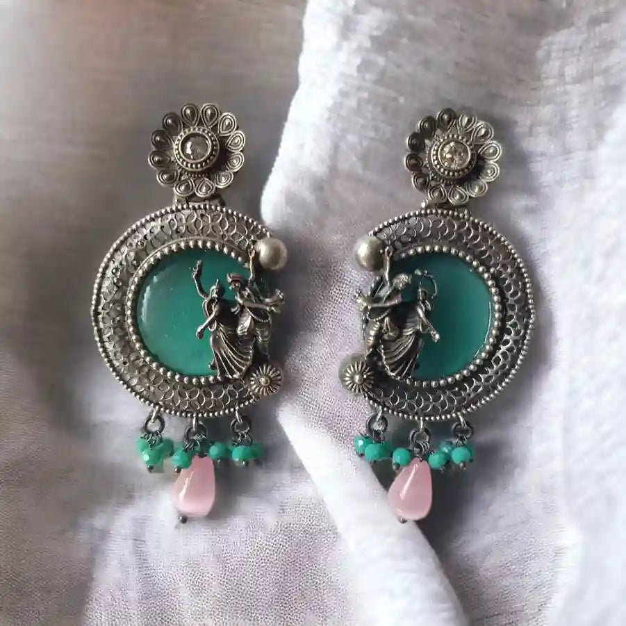 SILVER REPLICA EARRINGS RADHE KRISHNA [product_variant]- TelaNaari