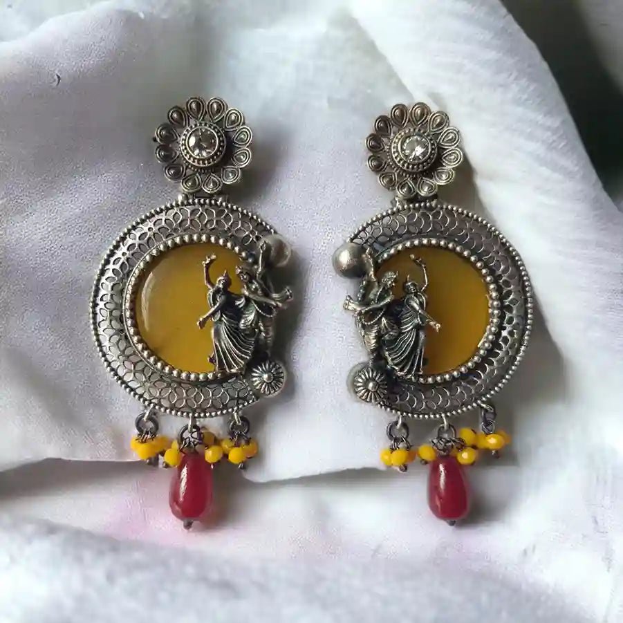 SILVER REPLICA EARRINGS RADHE KRISHNA [product_variant]- TelaNaari