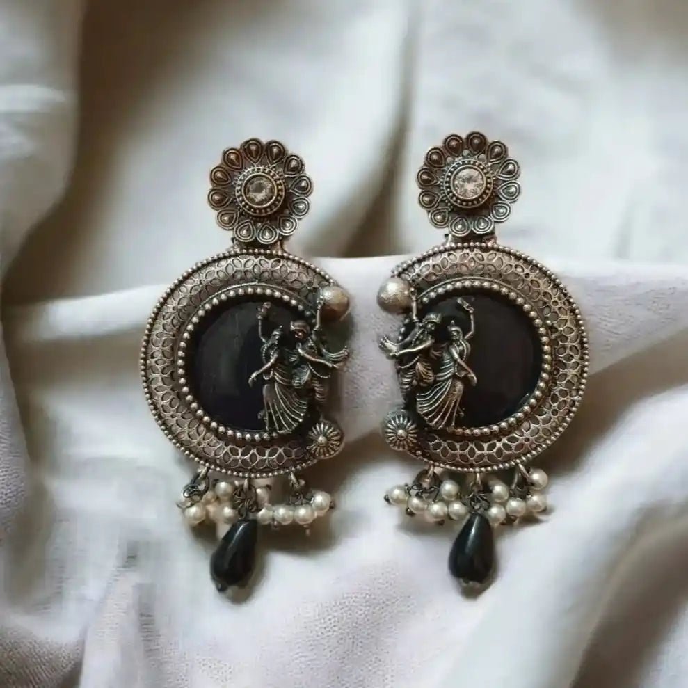 SILVER REPLICA EARRINGS RADHE KRISHNA [product_variant]- TelaNaari