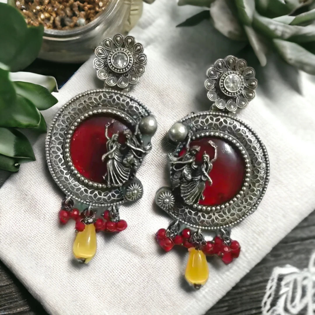 SILVER REPLICA EARRINGS RADHE KRISHNA [product_variant]- TelaNaari