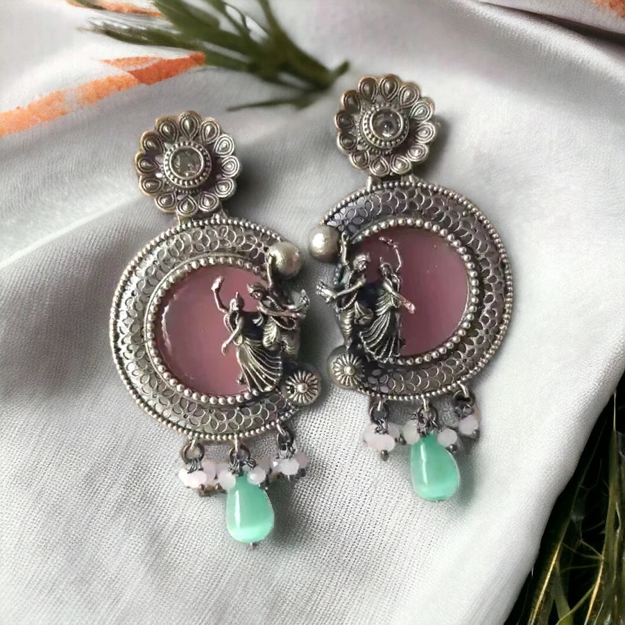 SILVER REPLICA EARRINGS RADHE KRISHNA [product_variant]- TelaNaari