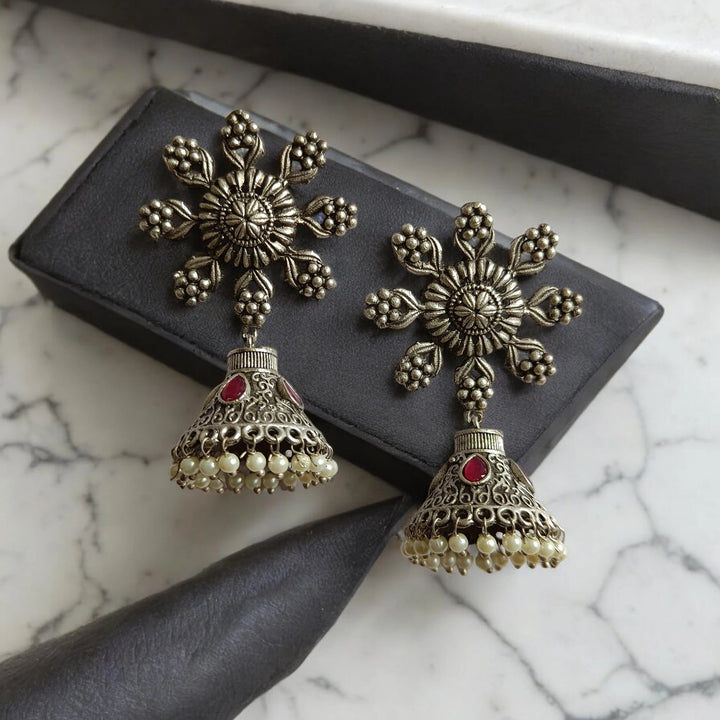 TELA NAARI CELESTIAL SILVER REPLICA JHUMKA EARRINGS