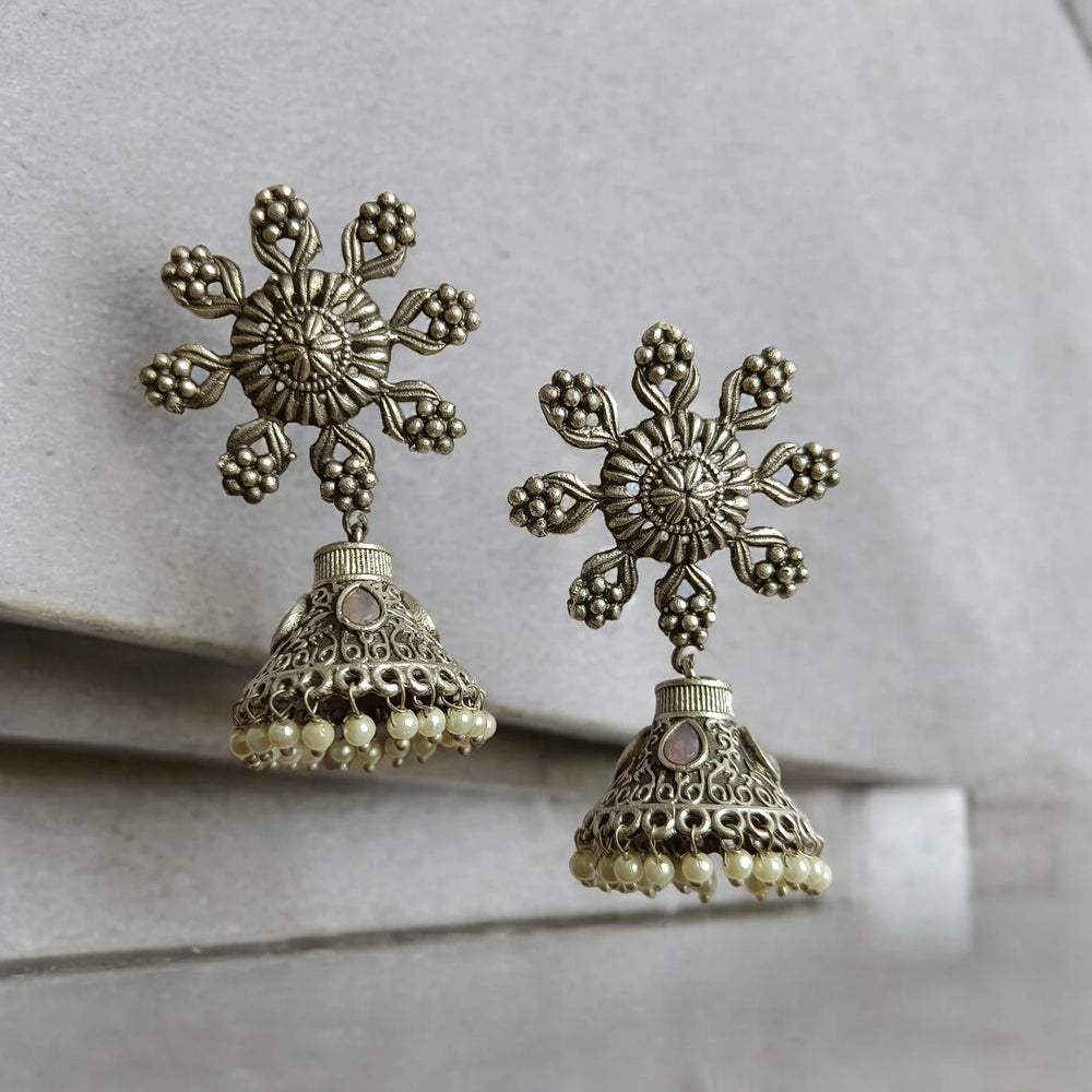 TELA NAARI CELESTIAL SILVER REPLICA JHUMKA EARRINGS