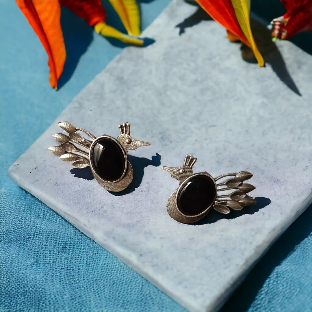 TELA NAARI CHARMING BIRD SILVER OXIDISED EARRINGS [product_variant]- TelaNaari