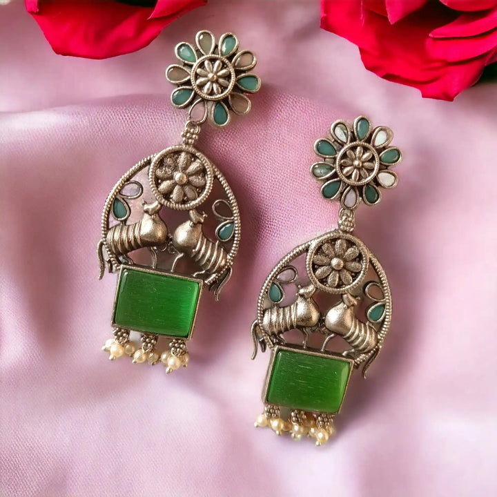 TELA NAARI CHARMING SILVER OXIDISED EARRINGS