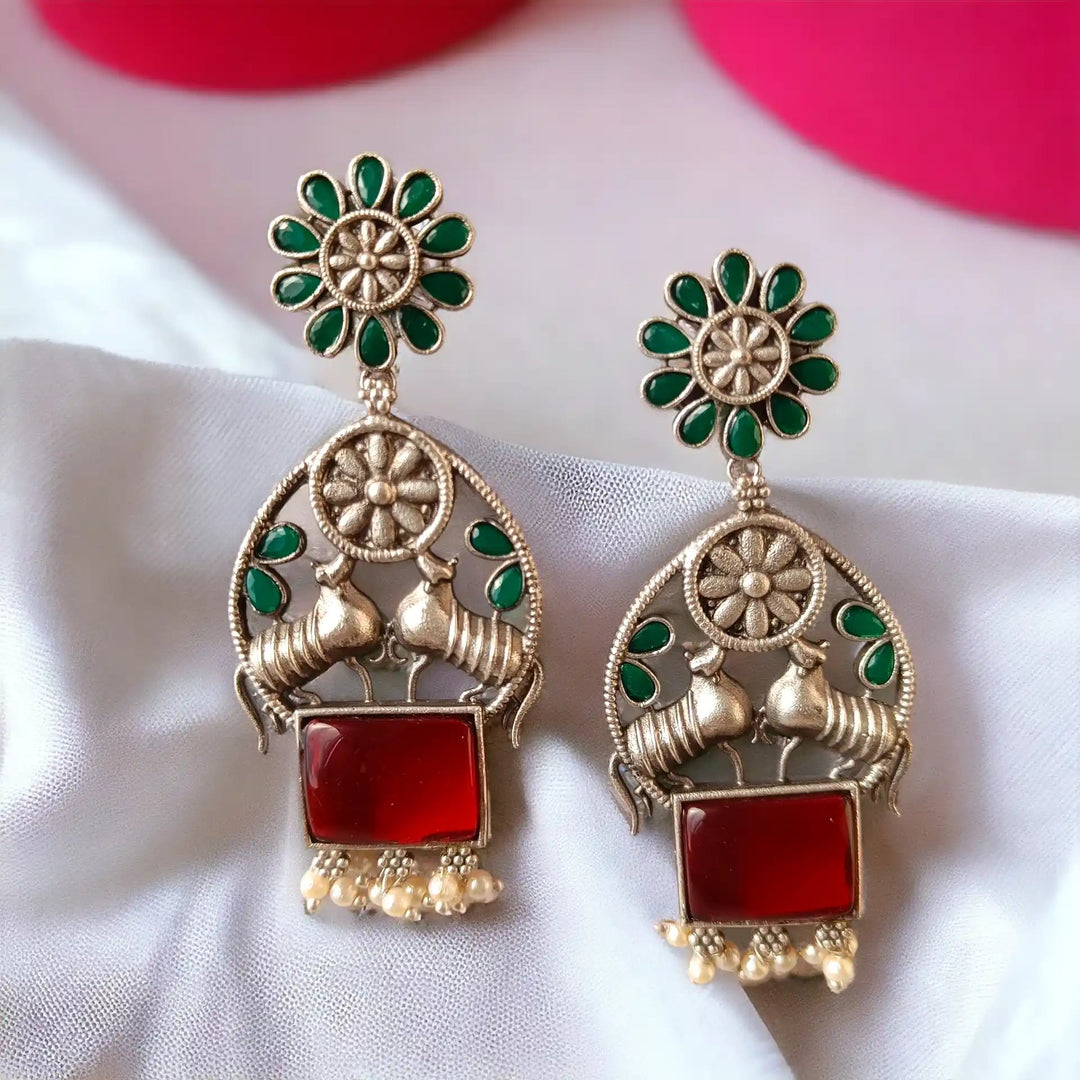 TELA NAARI CHARMING SILVER OXIDISED EARRINGS