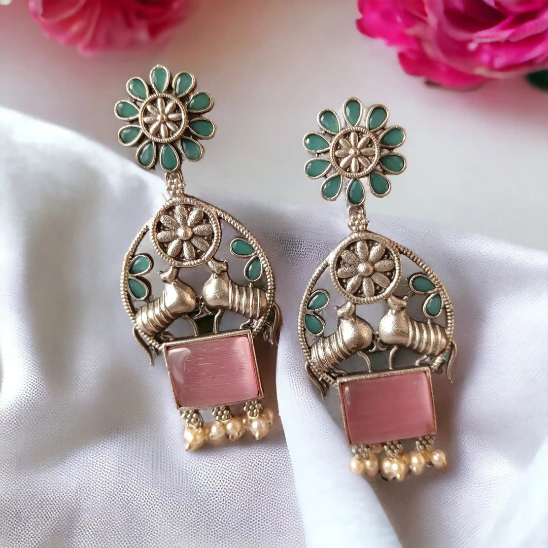 TELA NAARI CHARMING SILVER OXIDISED EARRINGS