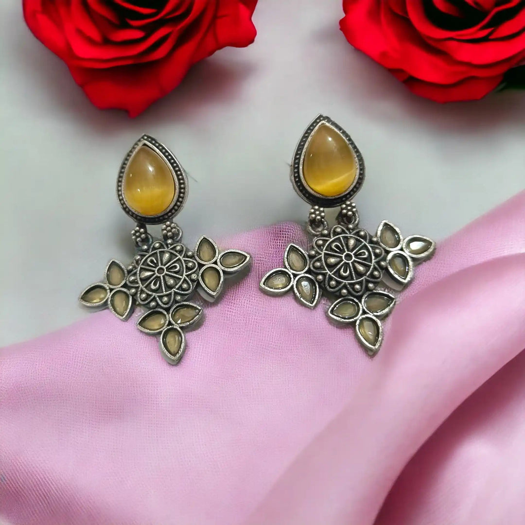 TELA NAARI CLASSY SILVER OXIDISED EARRINGS