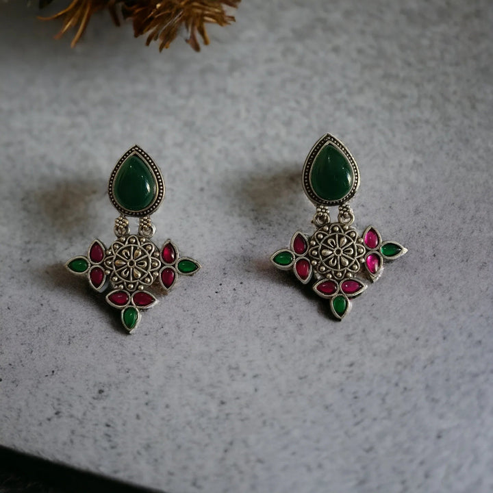 TELA NAARI CLASSY SILVER OXIDISED EARRINGS