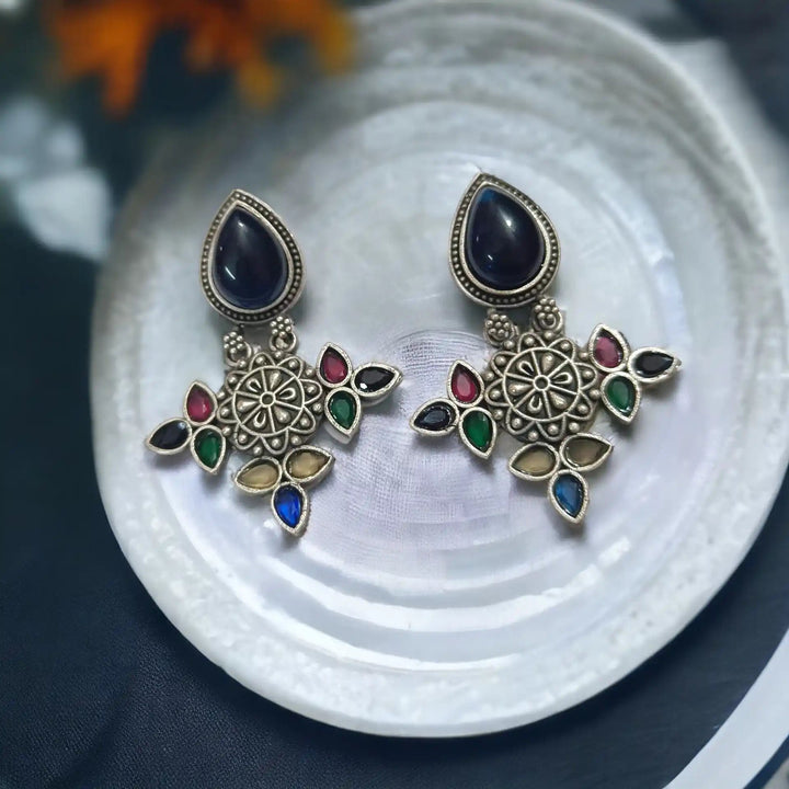 TELA NAARI CLASSY SILVER OXIDISED EARRINGS