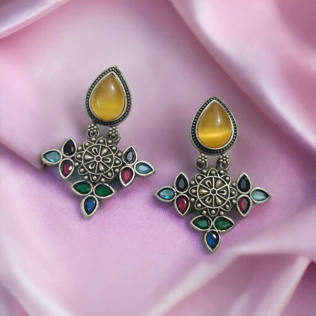 TELA NAARI CLASSY SILVER OXIDISED EARRINGS