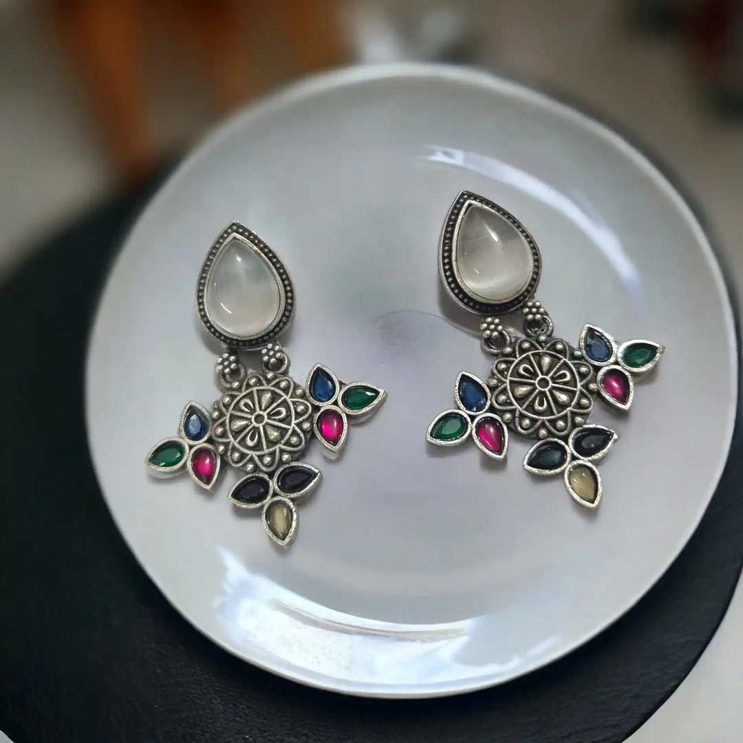 TELA NAARI CLASSY SILVER OXIDISED EARRINGS