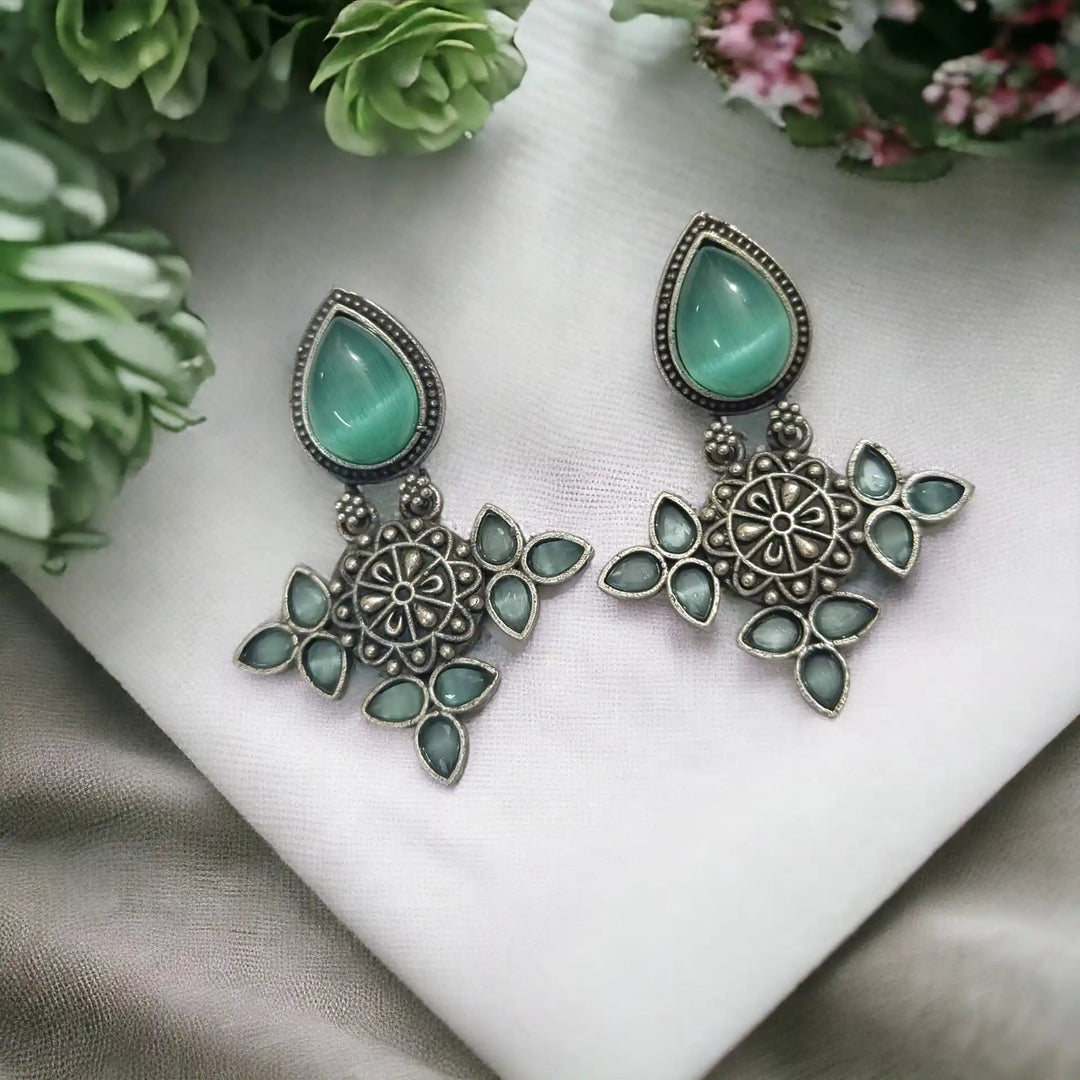 TELA NAARI CLASSY SILVER OXIDISED EARRINGS