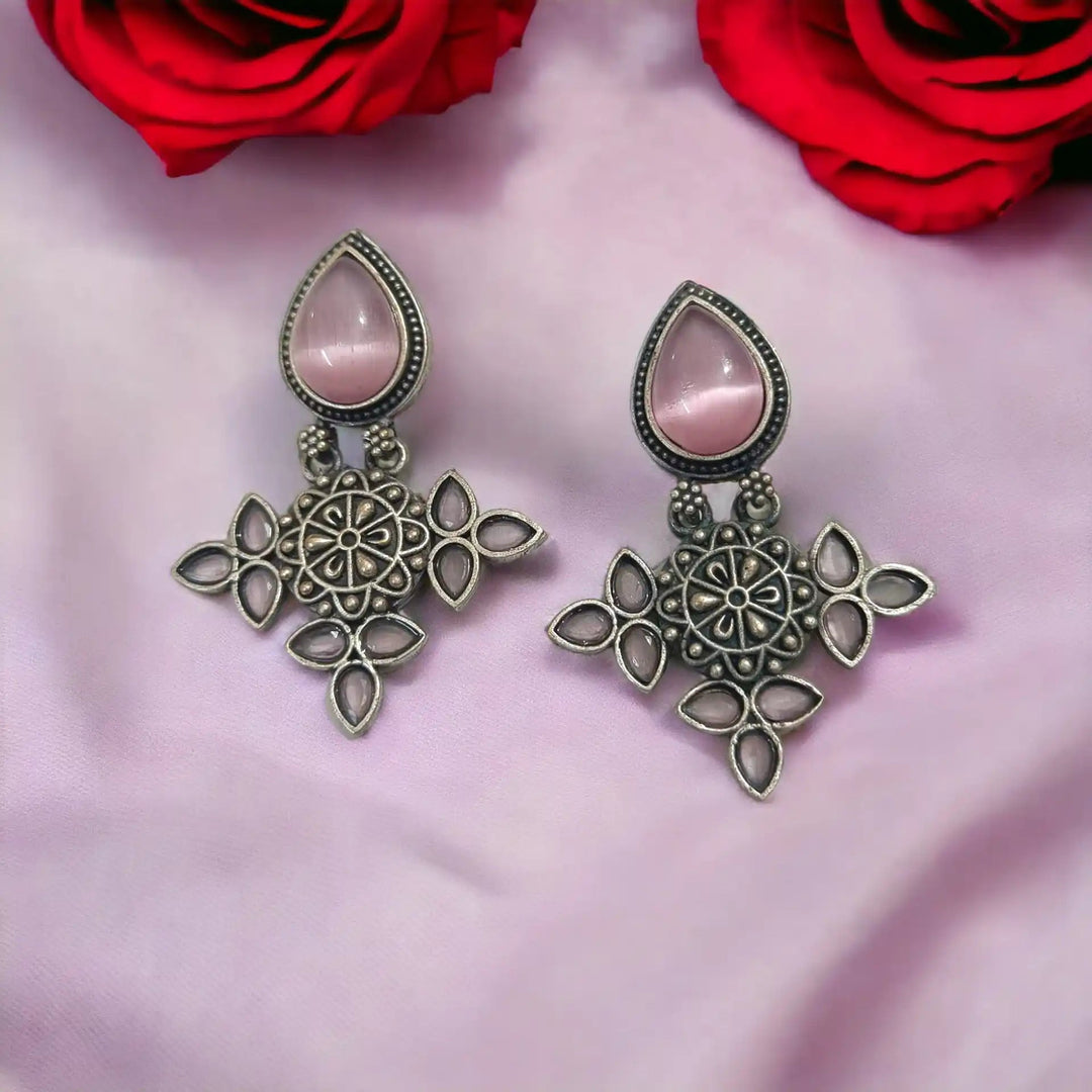 TELA NAARI CLASSY SILVER OXIDISED EARRINGS