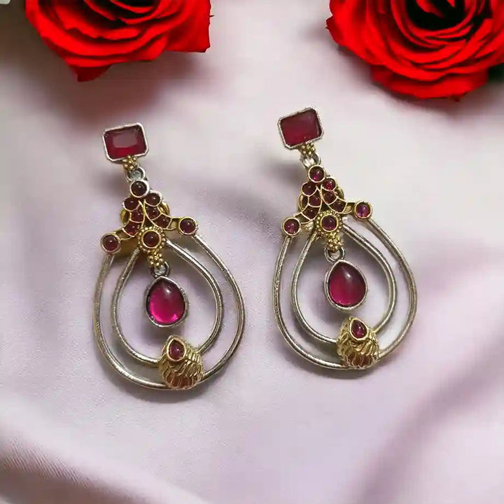 TELA NAARI DAZZLING DUAL TONE SILVER OXIDISED EARRINGS