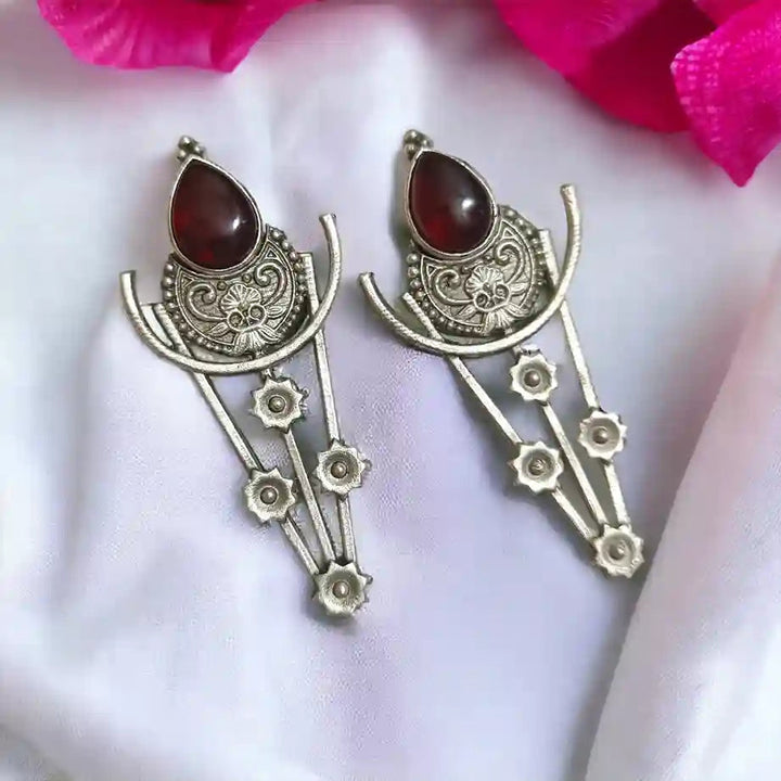 TELA NAARI DAZZLING SILVER OXIDISED EARRINGS