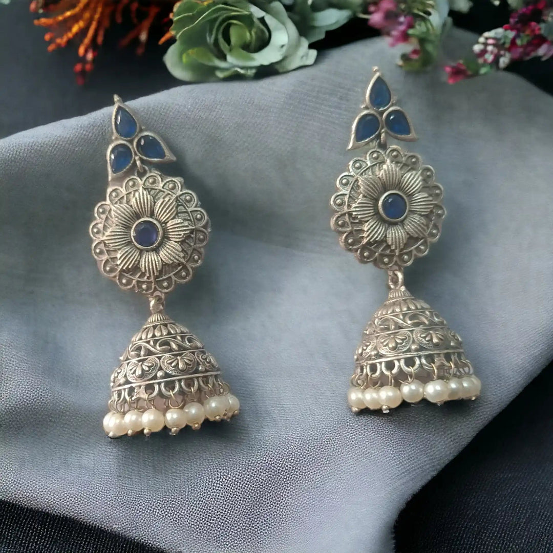 TELA NAARI DYNAMIC OXIDISED SILVER JHUMKA EARRINGS [product_variant]- TelaNaari