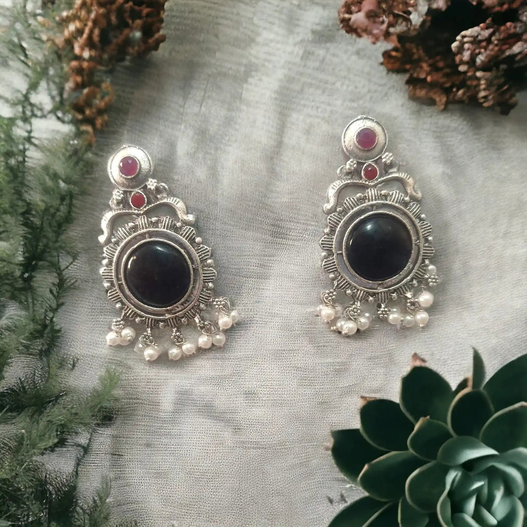 TELA NAARI ELEGANT OXIDISED SILVER EARRINGS [product_variant]- TelaNaari