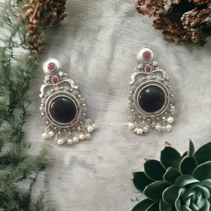 TELA NAARI ELEGANT OXIDISED SILVER EARRINGS