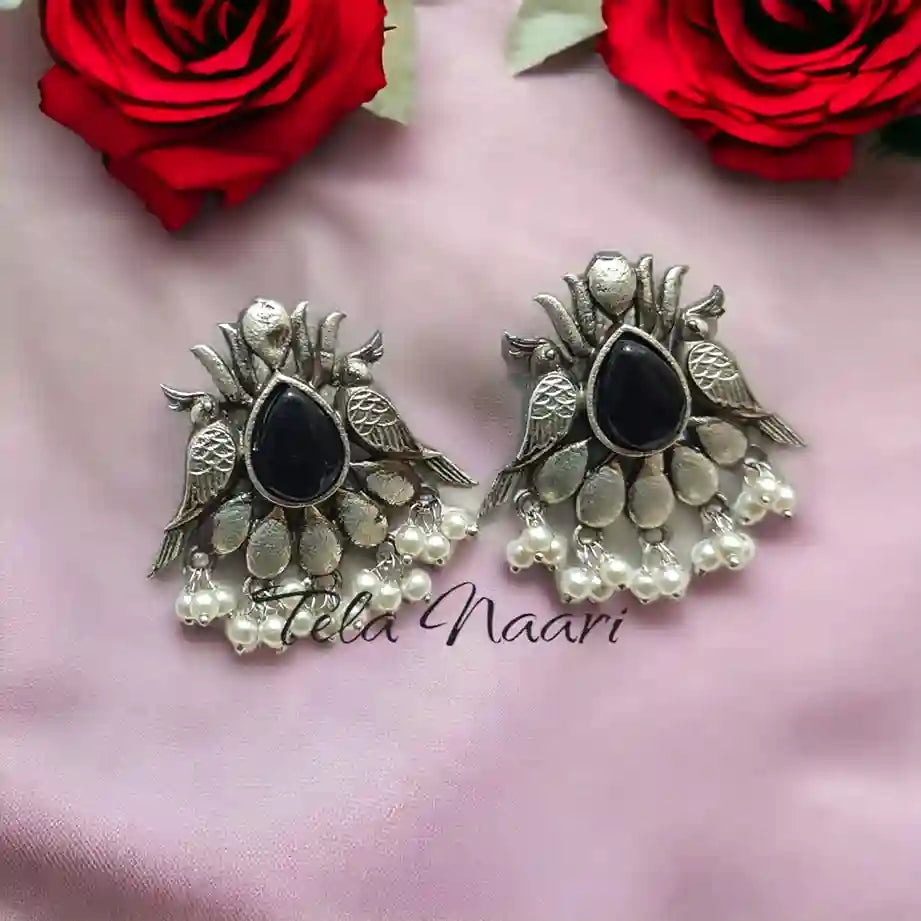 TELA NAARI FASHIONABLE SILVER OXIDISED EARRINGS [product_variant]- TelaNaari