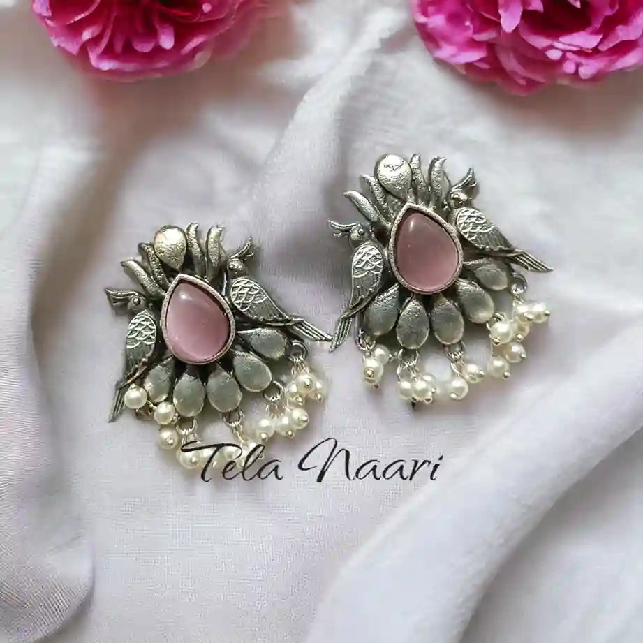 TELA NAARI FASHIONABLE SILVER OXIDISED EARRINGS