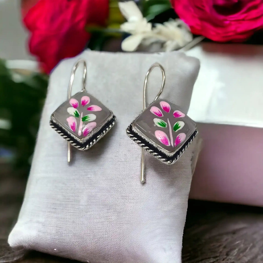 TELA NAARI MINIMAL HAND PAINTED OXIDISED SILVER EARRINGS [product_variant]- TelaNaari