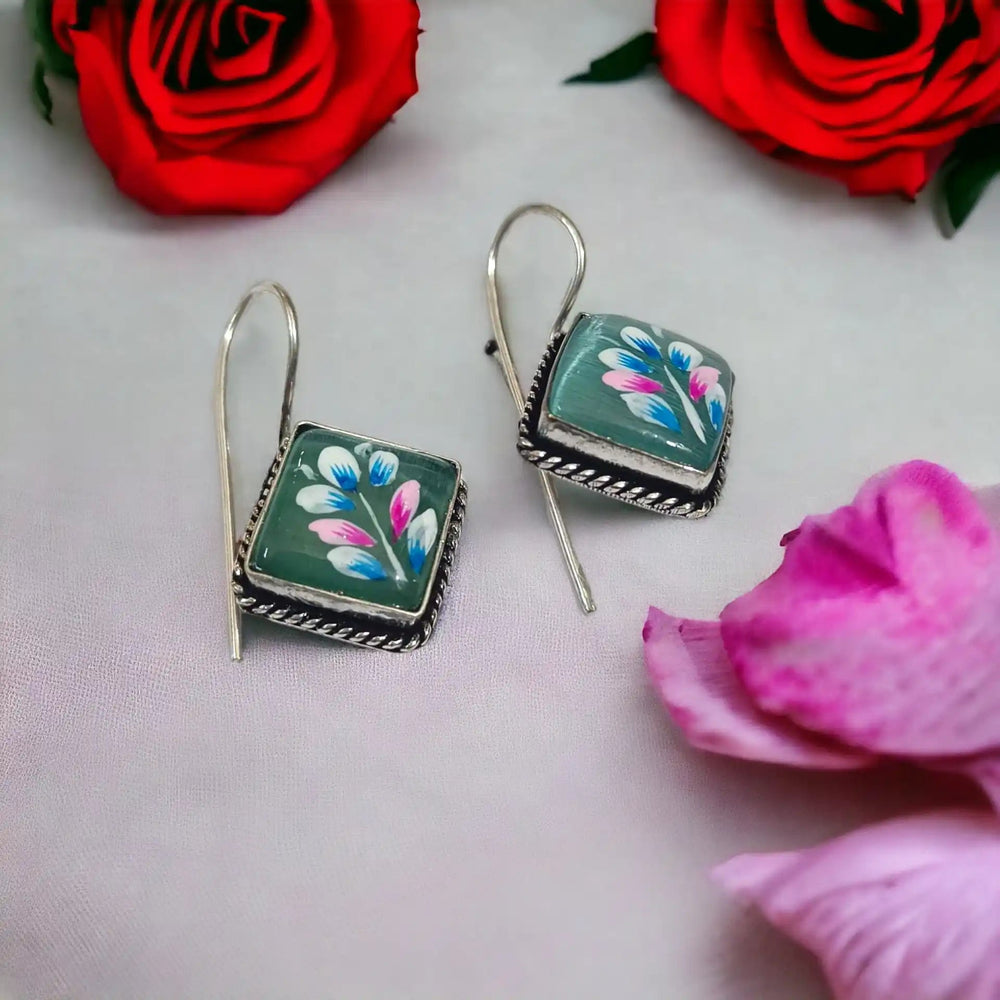 TELA NAARI MINIMAL HAND PAINTED OXIDISED SILVER EARRINGS