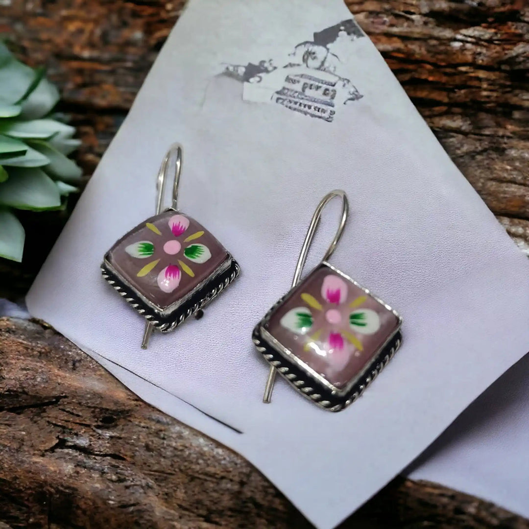 TELA NAARI MINIMAL HAND PAINTED OXIDISED SILVER EARRINGS