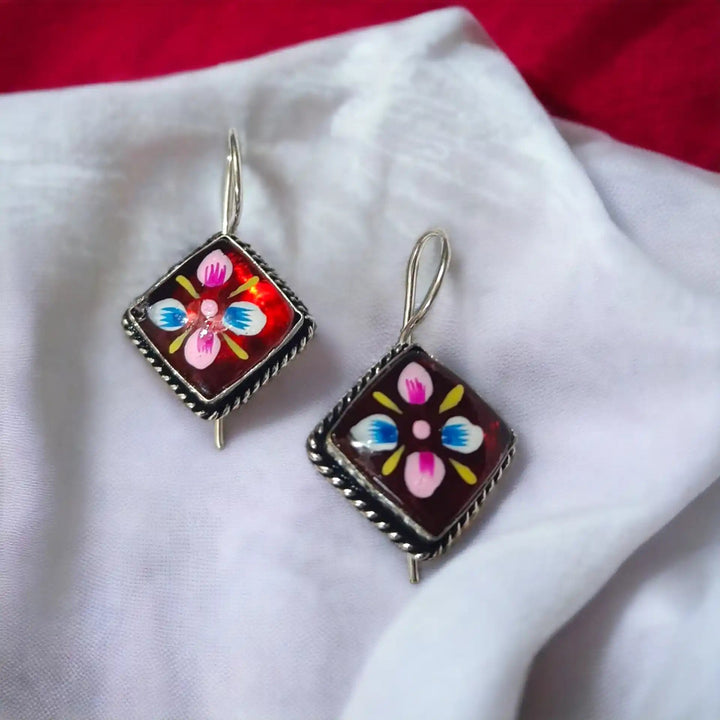 TELA NAARI MINIMAL HAND PAINTED OXIDISED SILVER EARRINGS