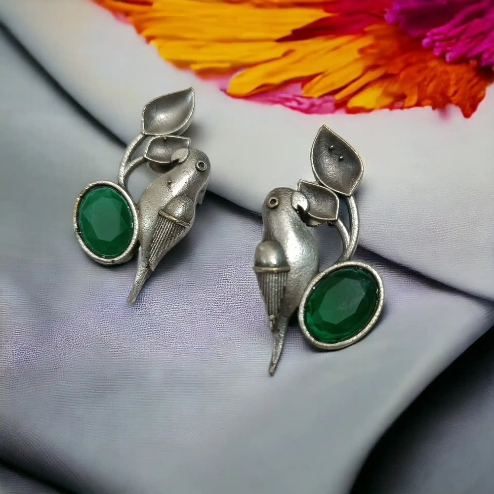 TELA NAARI MINIMAL OXIDISED SILVER BIRD EARRINGS