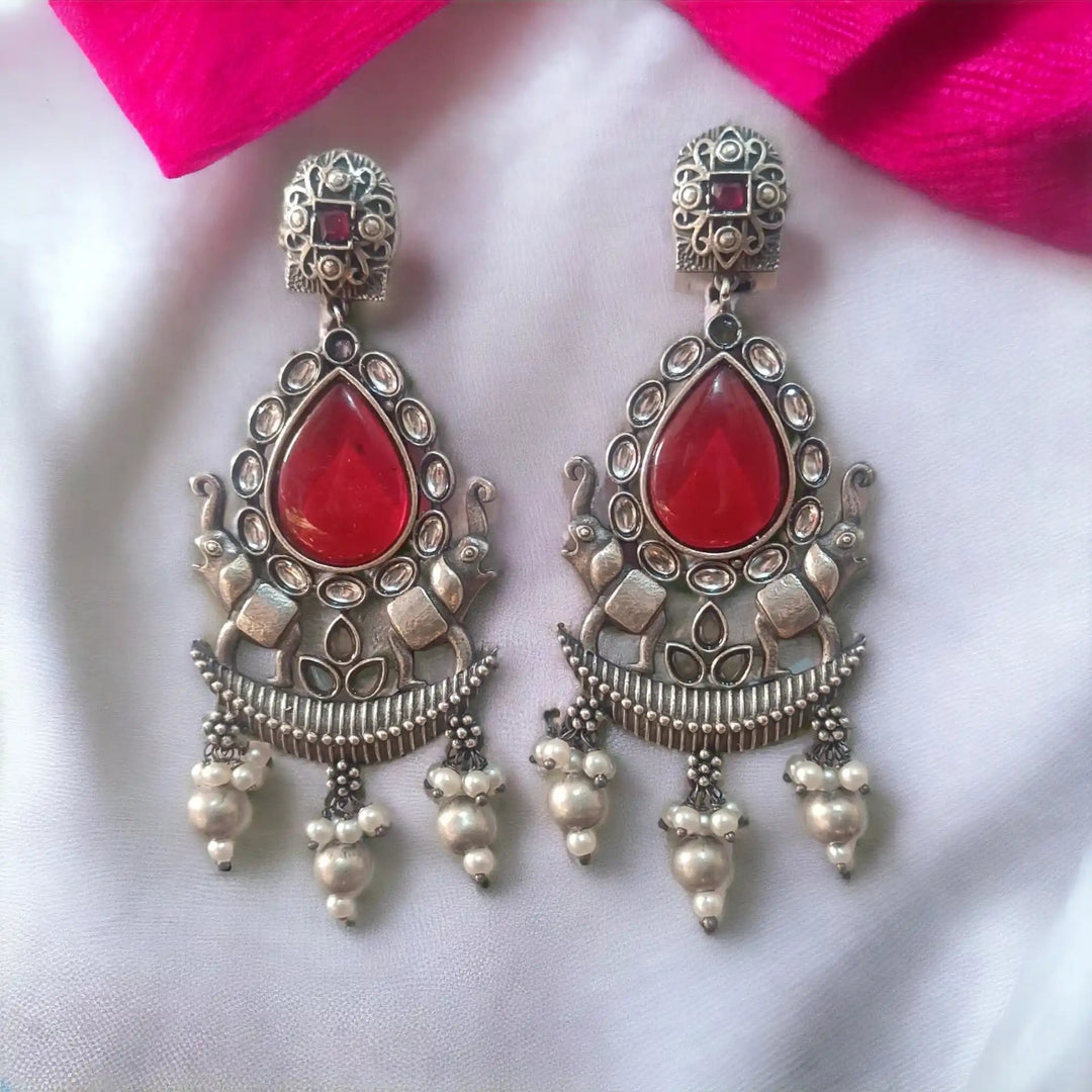 TELA NAARI MODERN OXIDISED SILVER DANGLER EARRINGS