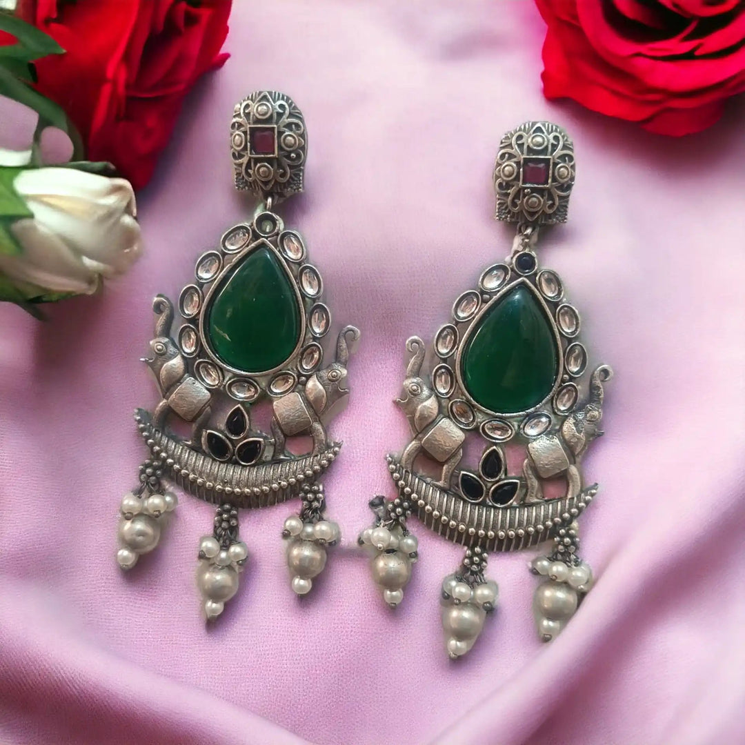 TELA NAARI MODERN OXIDISED SILVER DANGLER EARRINGS