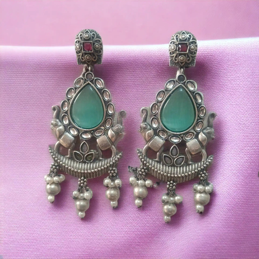 TELA NAARI MODERN OXIDISED SILVER DANGLER EARRINGS