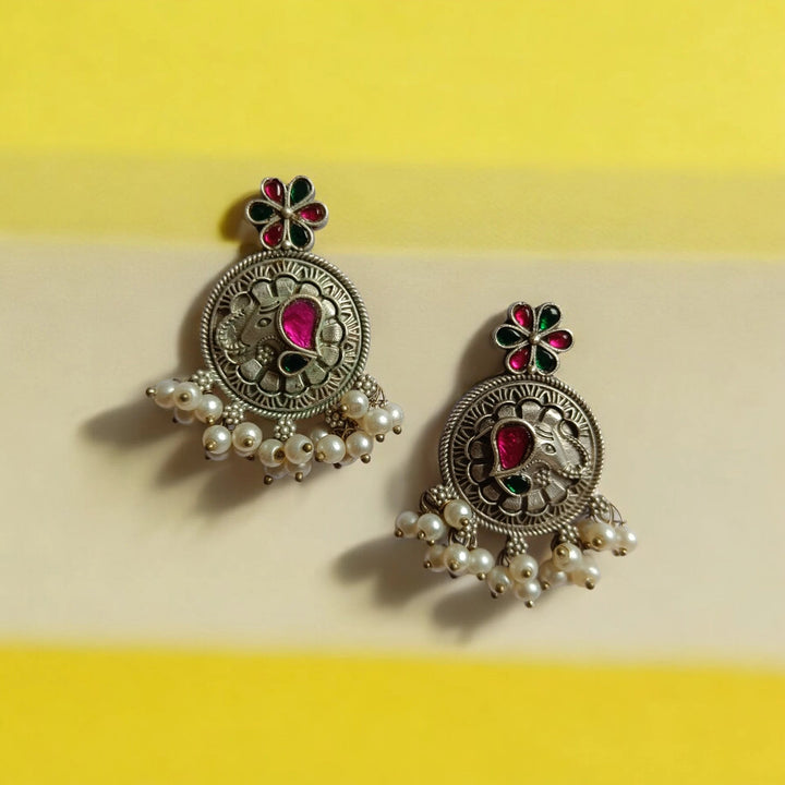 TELA NAARI MODERN OXIDISED SILVER EARRINGS