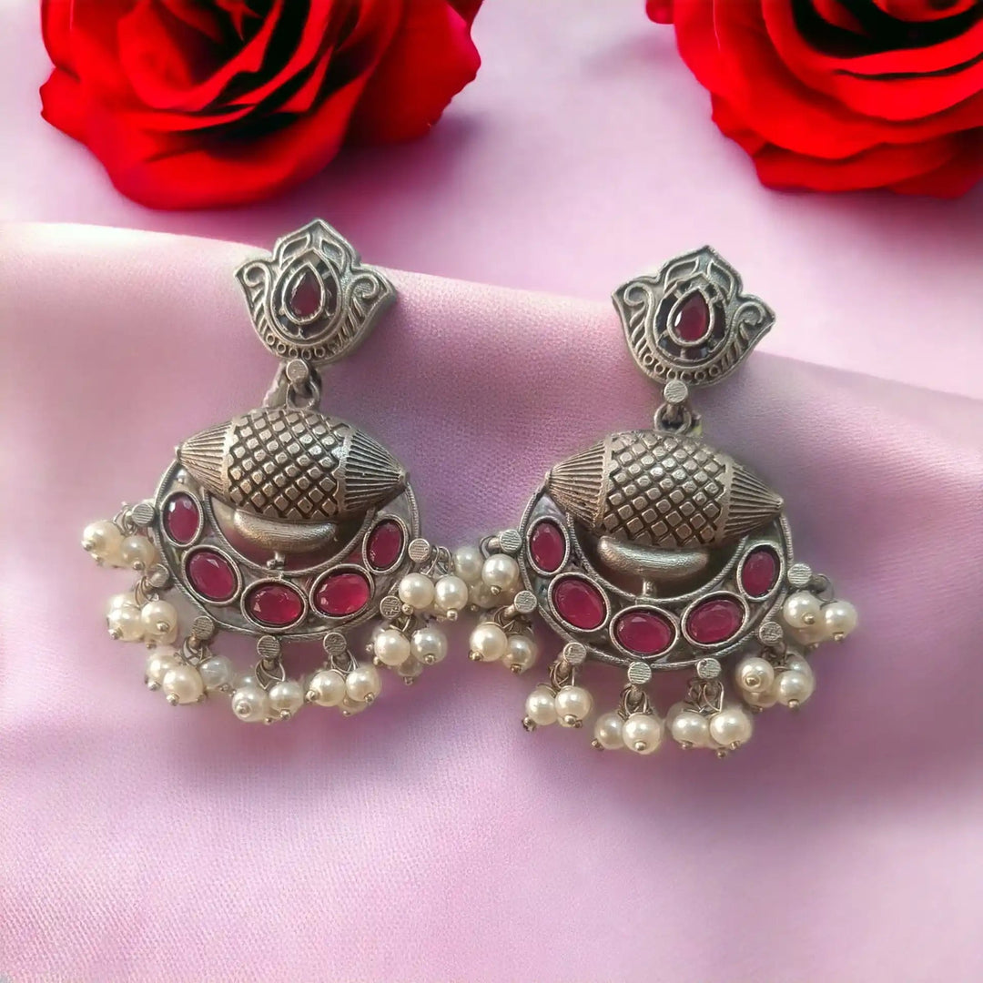 TELA NAARI MODERN OXIDISED SILVER EARRINGS