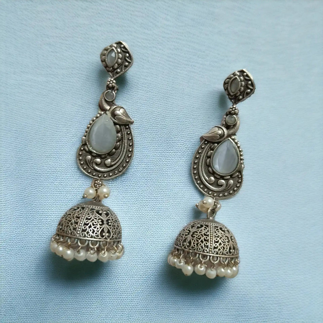 TELA NAARI MODERN OXIDISED SILVER JHUMKA EARRINGS [product_variant]- TelaNaari