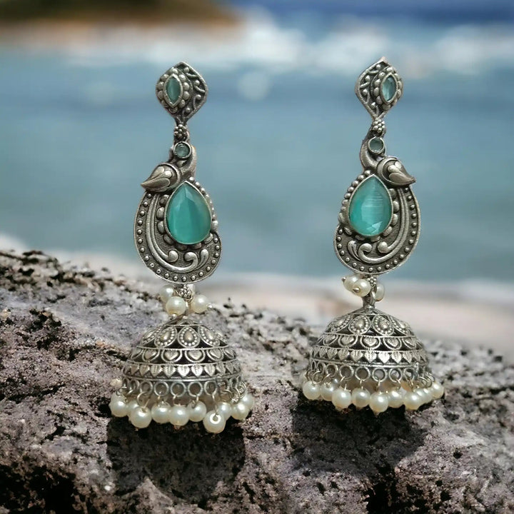 TELA NAARI MODERN OXIDISED SILVER JHUMKA EARRINGS