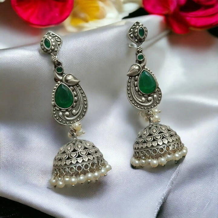 TELA NAARI MODERN OXIDISED SILVER JHUMKA EARRINGS