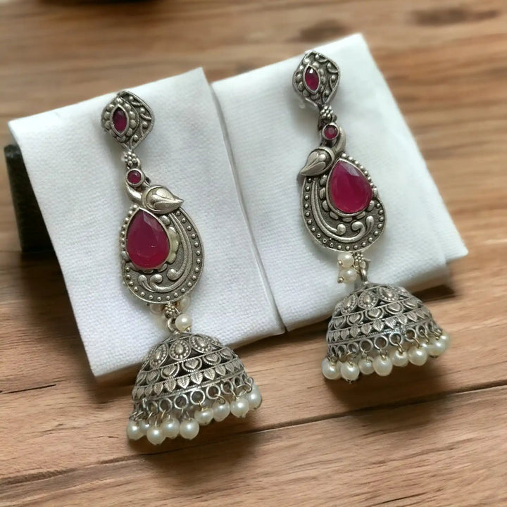 TELA NAARI MODERN OXIDISED SILVER JHUMKA EARRINGS