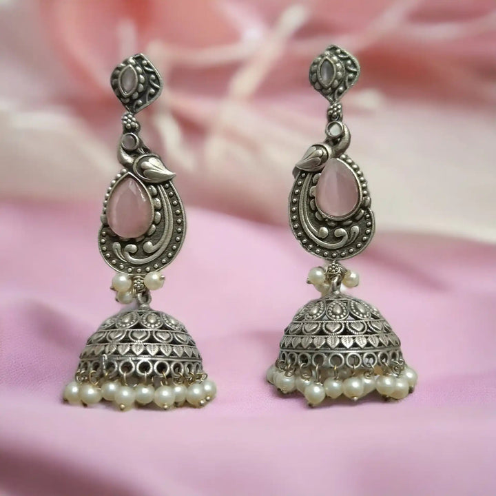 TELA NAARI MODERN OXIDISED SILVER JHUMKA EARRINGS