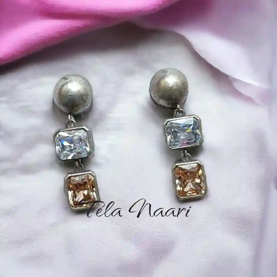 TELA NAARI MODERN SILVER OXIDISED EARRINGS