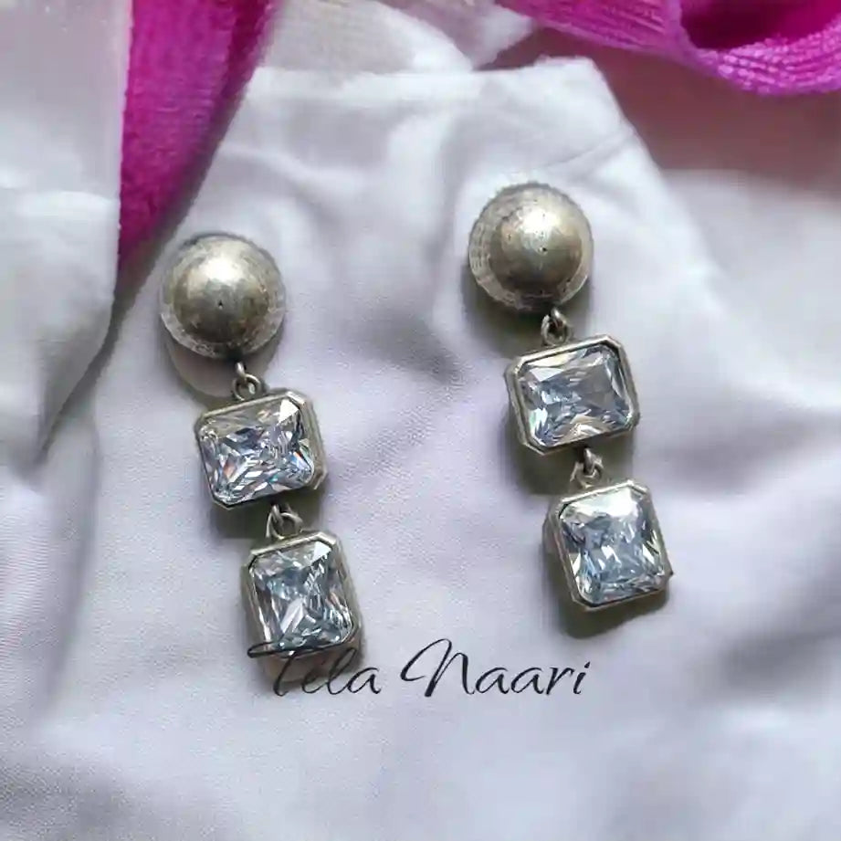 TELA NAARI MODERN SILVER OXIDISED EARRINGS